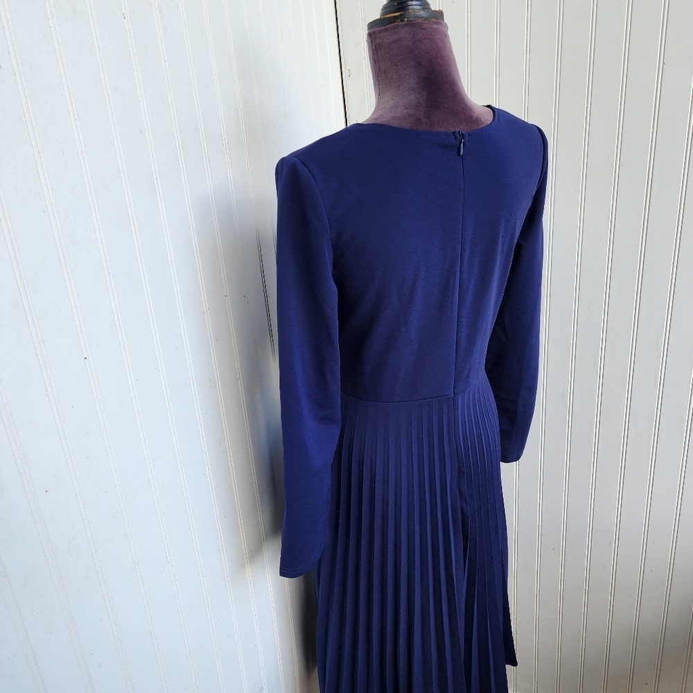 SHEIN Notched Neckline Pleated Hem A-Line Dress  Navy Blue Stretch M - Picture 16 of 16